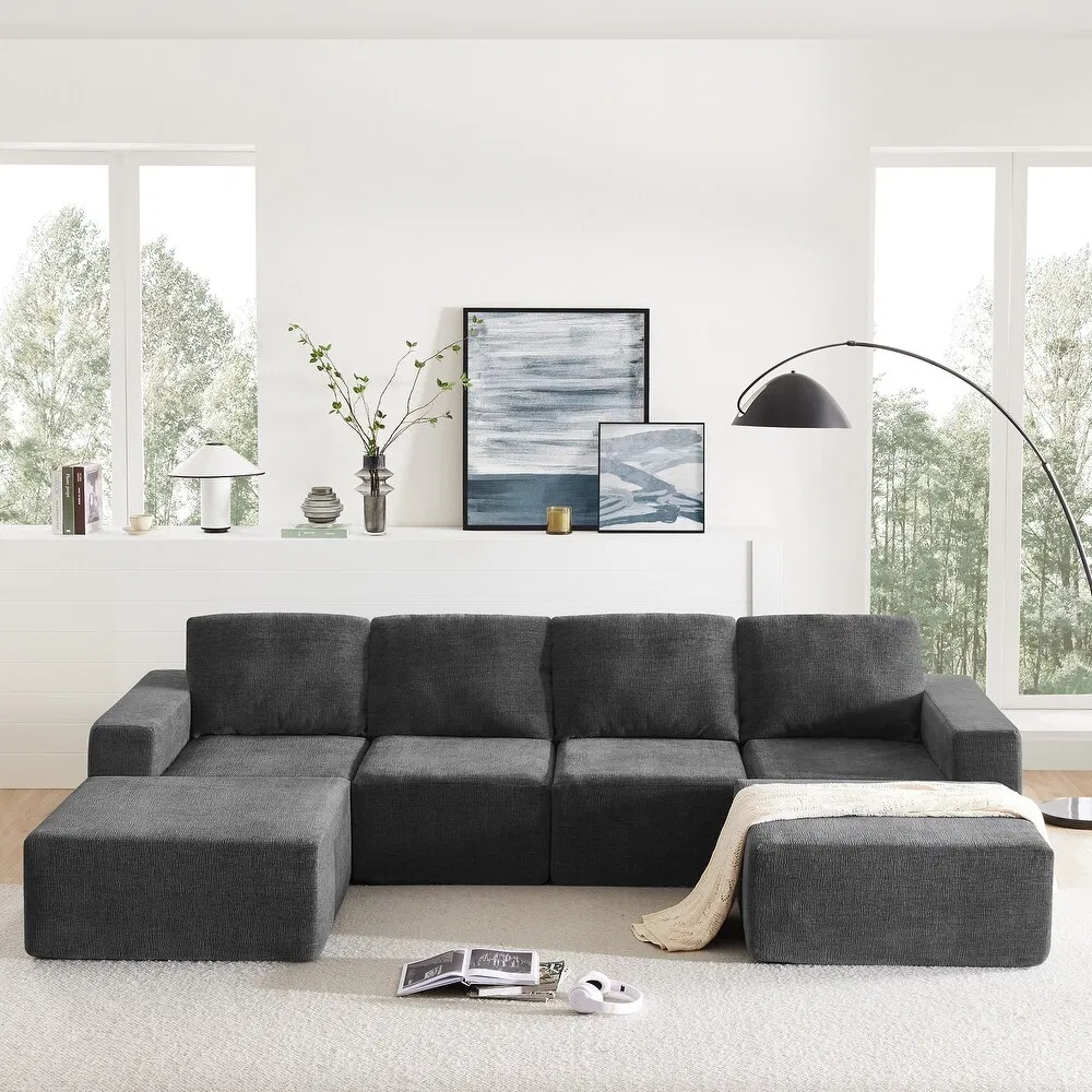Conjunto de Sofás de Tecido Comprimido para Sala de Estar Moderna 3 Estilo Minimalista