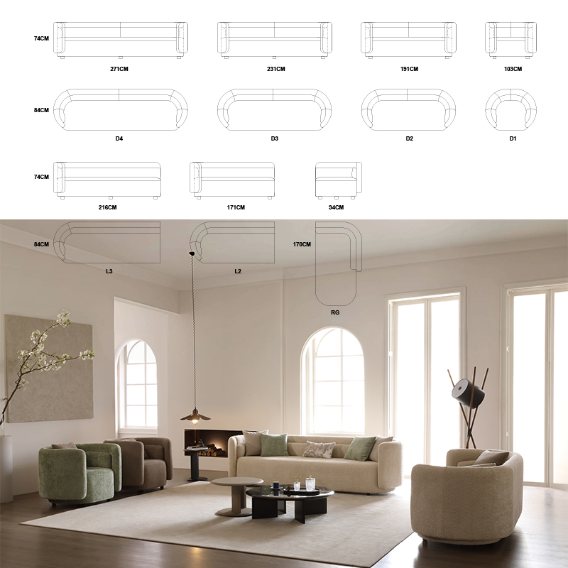 Sofá de Sala de Estar Moderno Mobiliário de Hotel 1 2 3 Assentos Conjunto Luxuoso