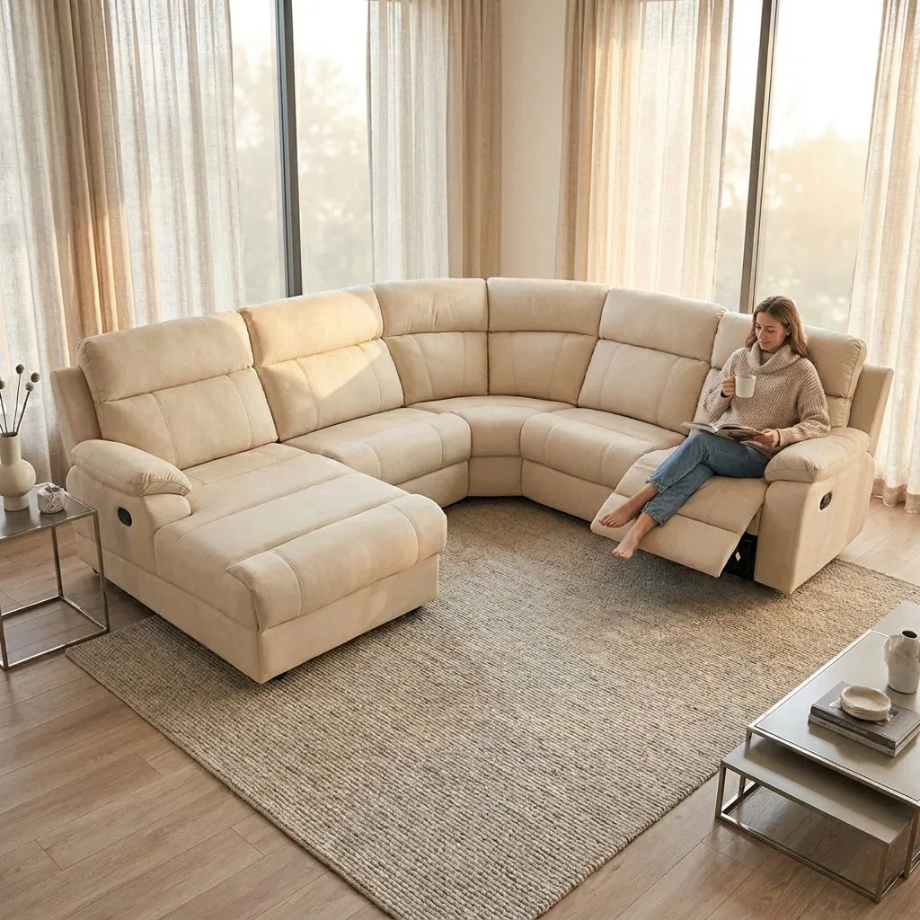 Sofá Elétrico de Canto em Couro de Luxo Conjunto de Sofás Recliners Ajustável em Forma de U Multifuncional Expandável Móveis para Home Theater