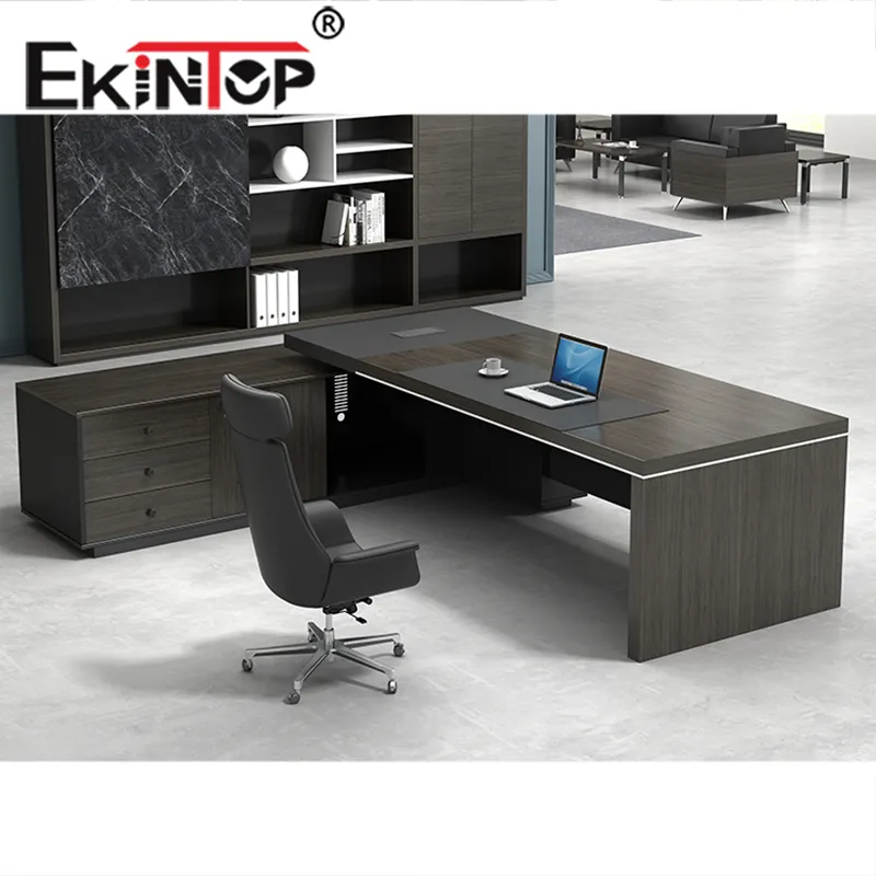 Escrivaninha Executiva em Forma de L Grande Mesa de Escritório Preta