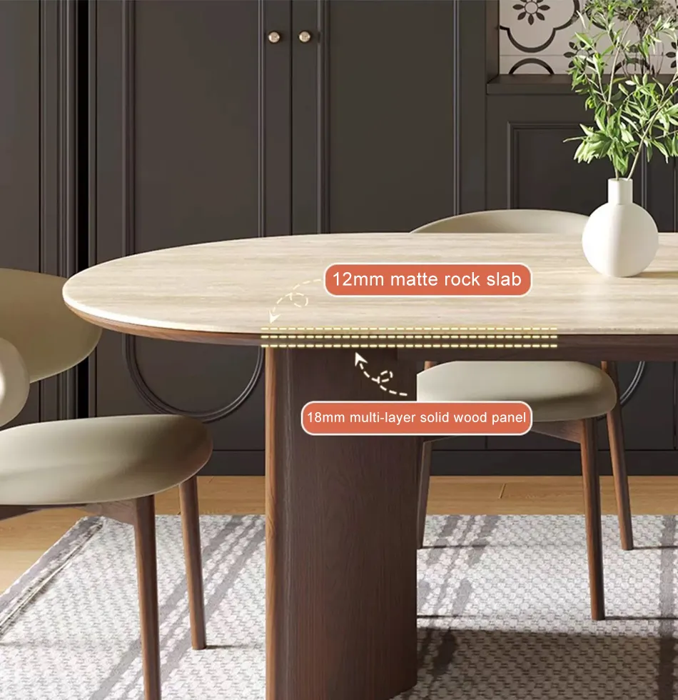 Mesa de Jantar Moderna Escandinava Extensível em Madeira Sólida com Topo de Mármore