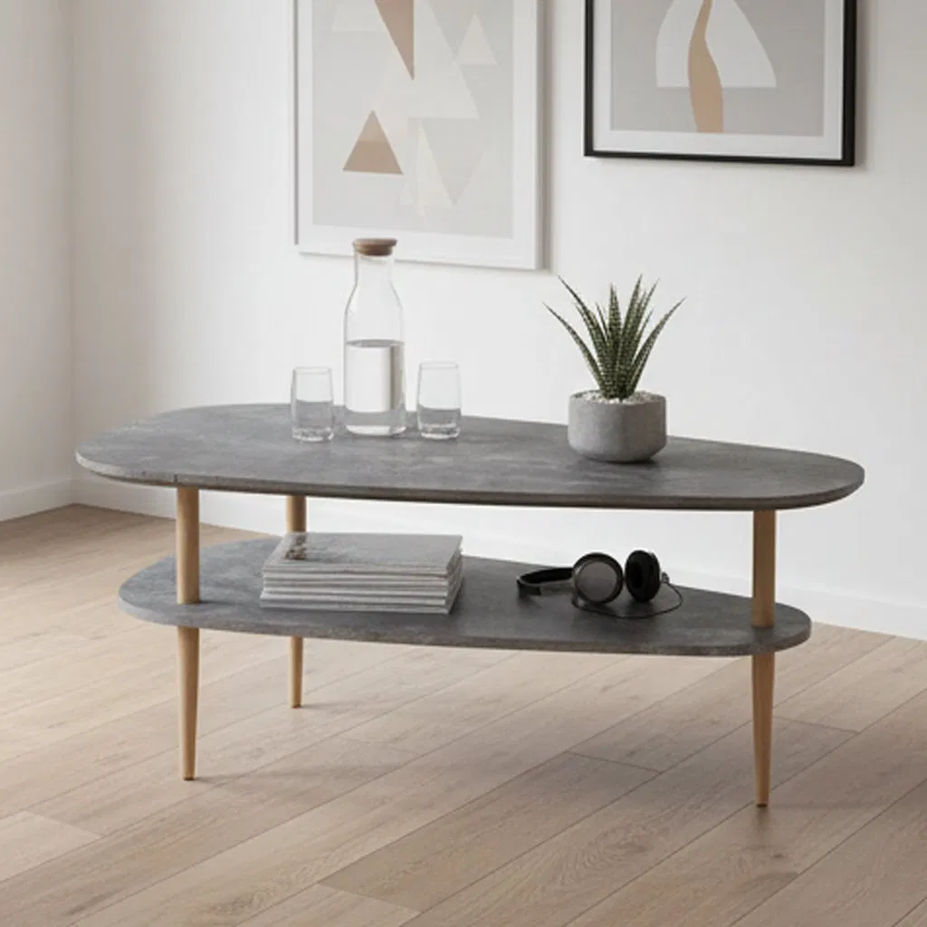 Mesa Lateral de Café Criativa em Madeira de Camadas Duplas no Estilo Nórdico para Varanda