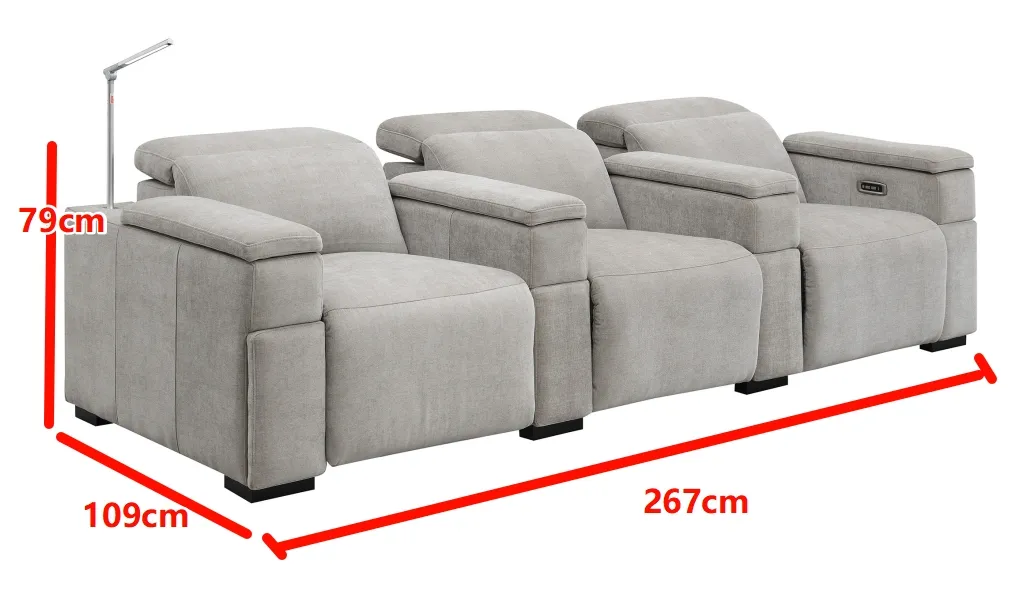 Sofá reclinável de cinema em casa com tecido luxuoso para conforto absoluto
