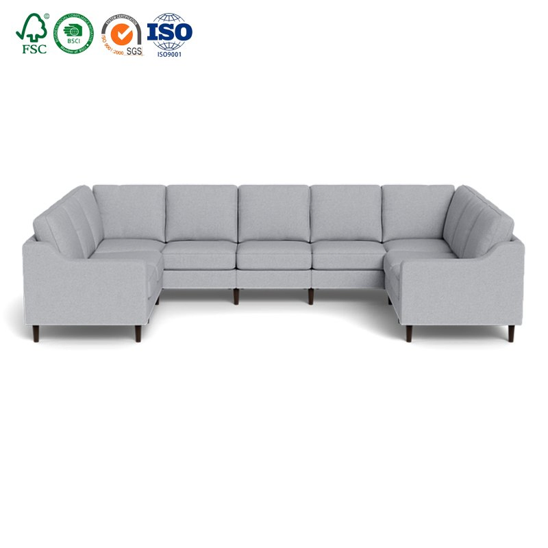Novo Sofá Seccional em Forma de U Estofado com Penas e Plumas, Cinza Nuvem, com Cama e USB