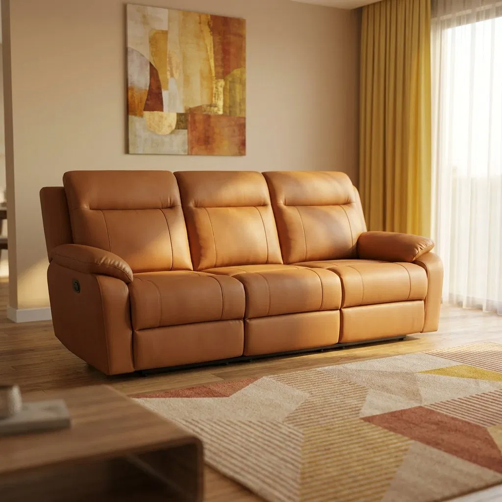 Sofá Recliner Elétrico de Couro Premium 3-Seater com Motores Duplos, Porta USB, Porta-Copos e Console para Sala de Estar Móveis para Casa