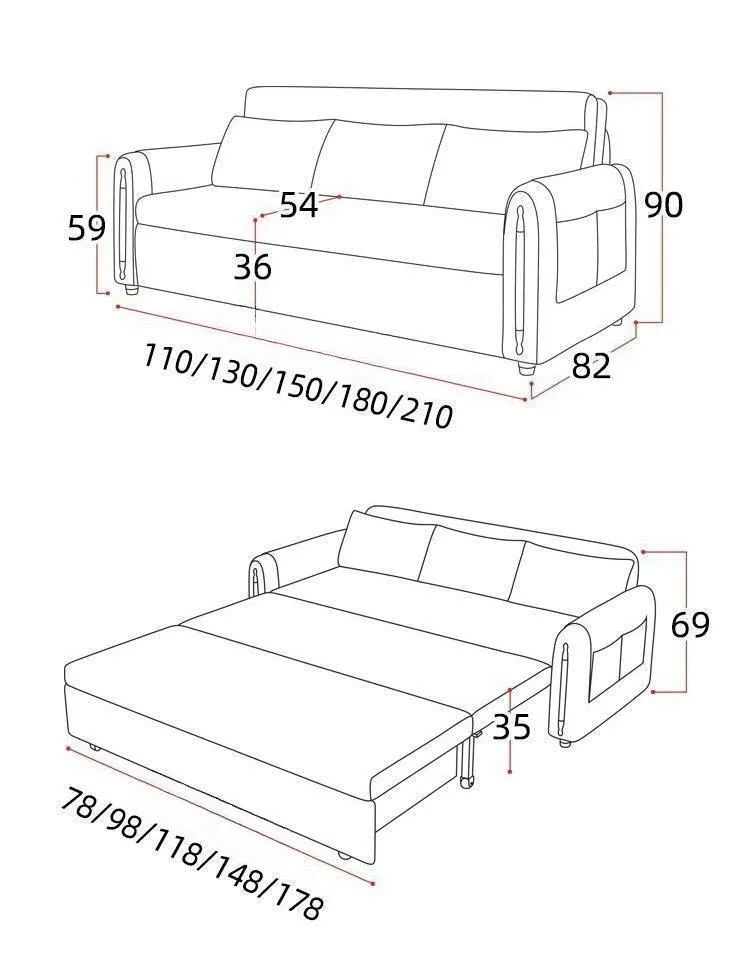 Sofá-cama moderno de madeira maciça com bolso de armazenamento