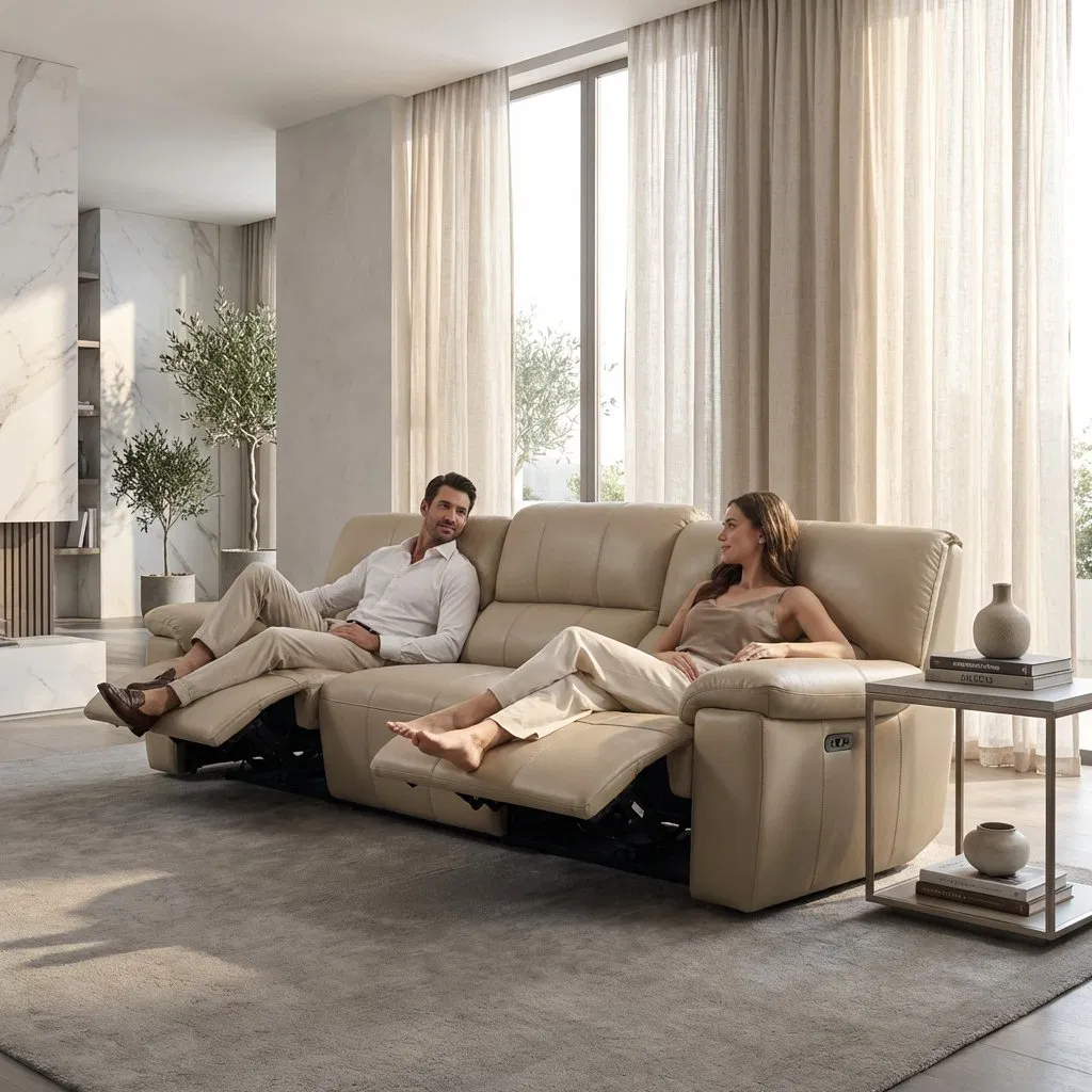 Sofá de Luxo Moderno 3 2 1 Sofá de Couro Recliner Elétrico Duplo Ajustável com Porta USB para Uso na Sala de Estar