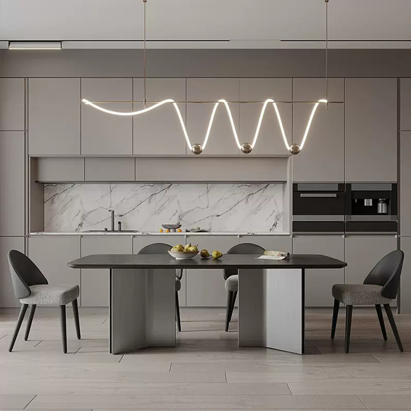 Conjunto de Móveis para Sala de Jantar em Estilo Moderno Italiano com Tampo de Mármore e Pernas de Aço Inoxidável, Mesa de Jantar Retangular em Pedra Sinterizada para o Lar