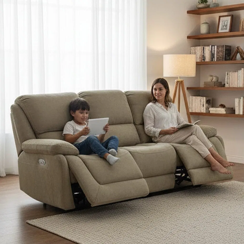 Sofá Recliner Manual de Couro Modular Moderno Conjunto de Sofás para Sala de Estar