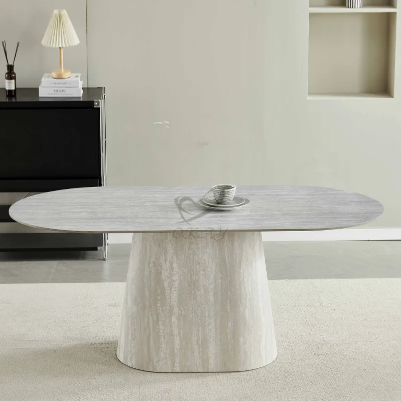 Mesa de Jantar Oval Beje de MDP para Casa de Luxo