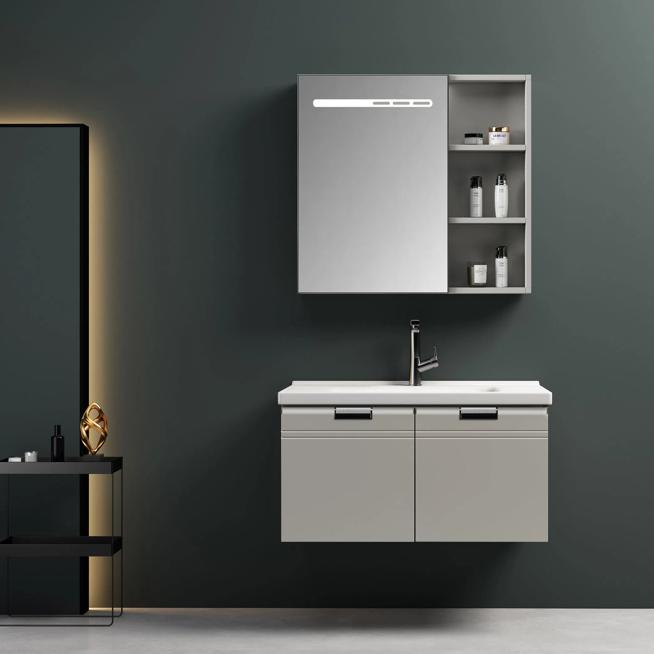 Conjunto de Gabinete de Banheiro Moderno com Pia Única Montado na Parede Vanities Home