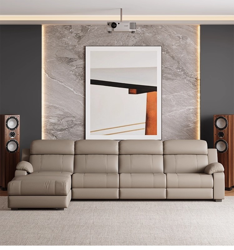 Conjunto de Sofá Reclinado em Couro Moderno para Sala de Estar, Sofá Seccional Ajustável, Móveis de Lounge com Cadeira Funcional em Movimento, Design Confortável