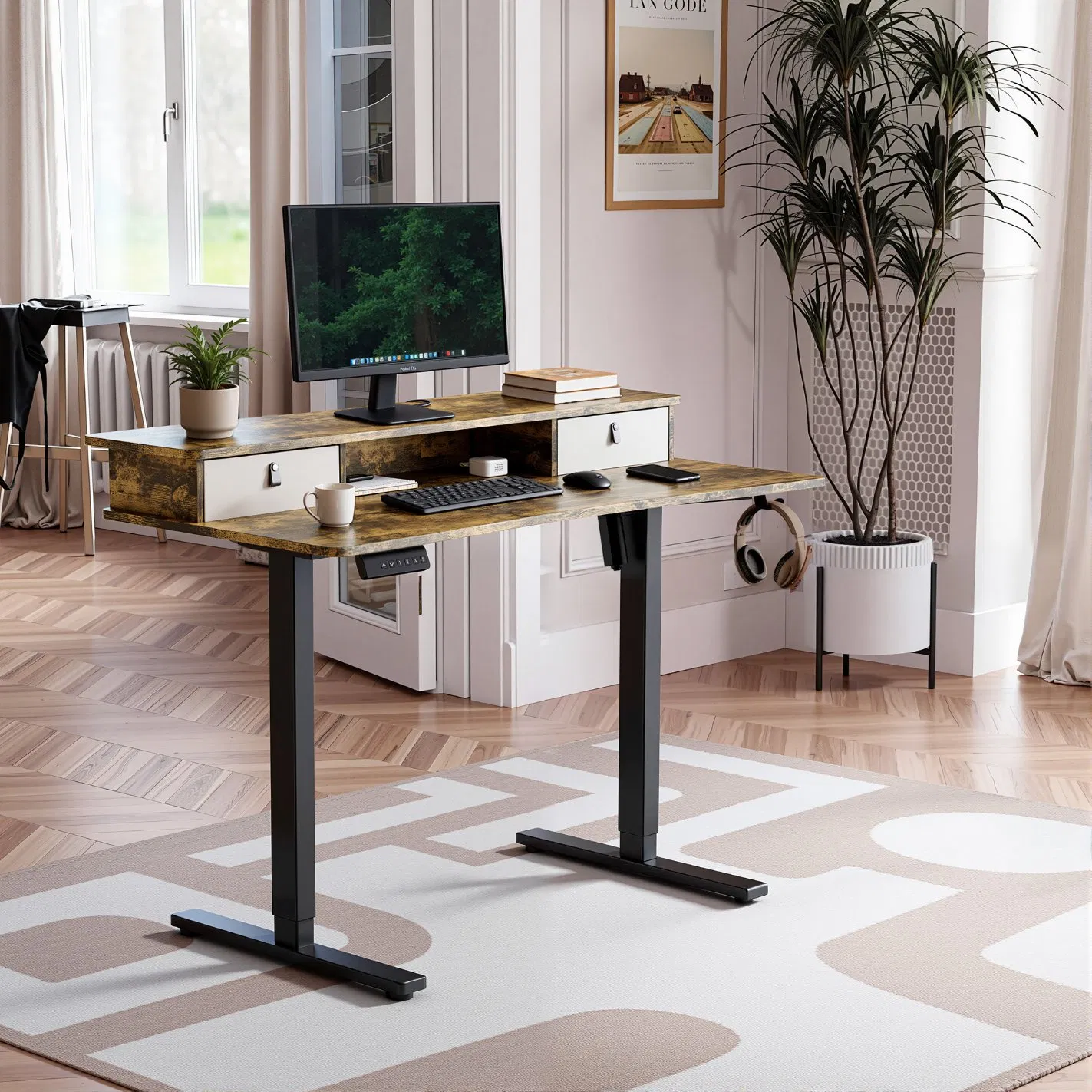 Escrivaninha de escritório em casa Prorials, computador, jogo, silenciosa, estável, altura ajustável, armazenamento, mesa de pé