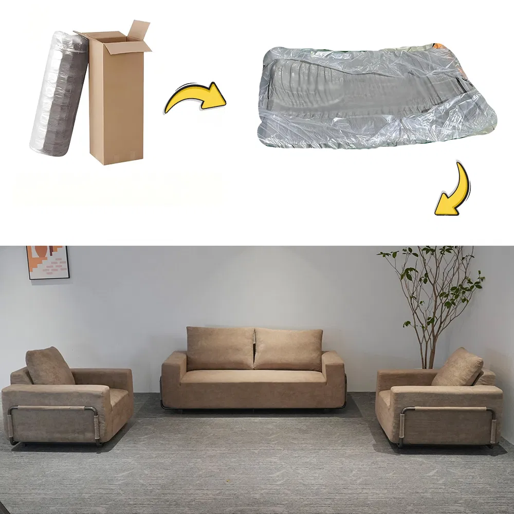 Conjunto de Sofá Modular Comprimido a Vácuo para Sala de Estar em Espuma Pura com Pernas de Metal