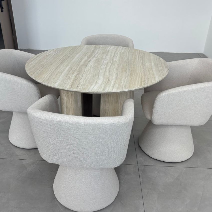 Conjunto de Mesa de Jantar Redonda Mesa de Sinterização de Pedra para Sala de Jantar e Mesa de Café Móveis Base de Metal Tampo de Mesa Cadeira