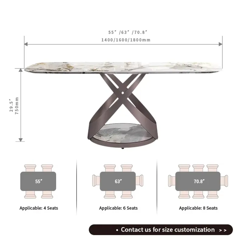 Conjunto de mesas de jantar em mármore Luxury com cadeira em aço inoxidável Base de aço