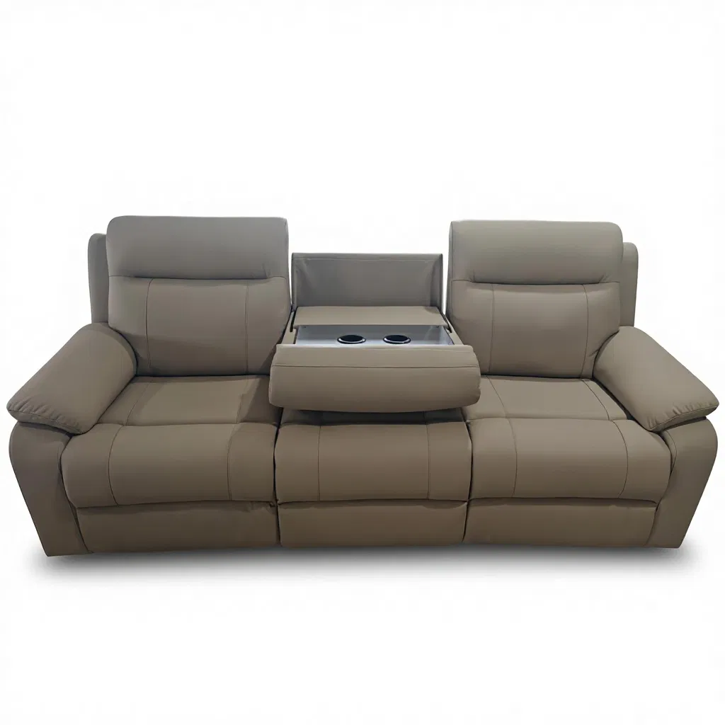 Sofá Recliner Elétrico de Couro Premium 3-Seater com Motores Duplos, Porta USB, Porta-Copos e Console para Sala de Estar Móveis para Casa