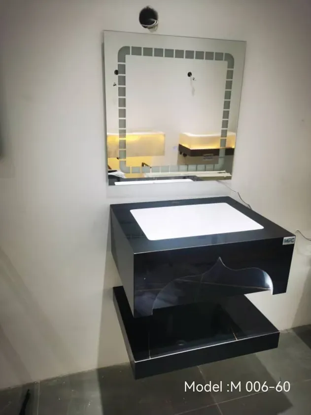 Vanidade de Banheiro em Pedra Sinterizada Premium com Espelho LED Dupla Pia Tamanho Grande