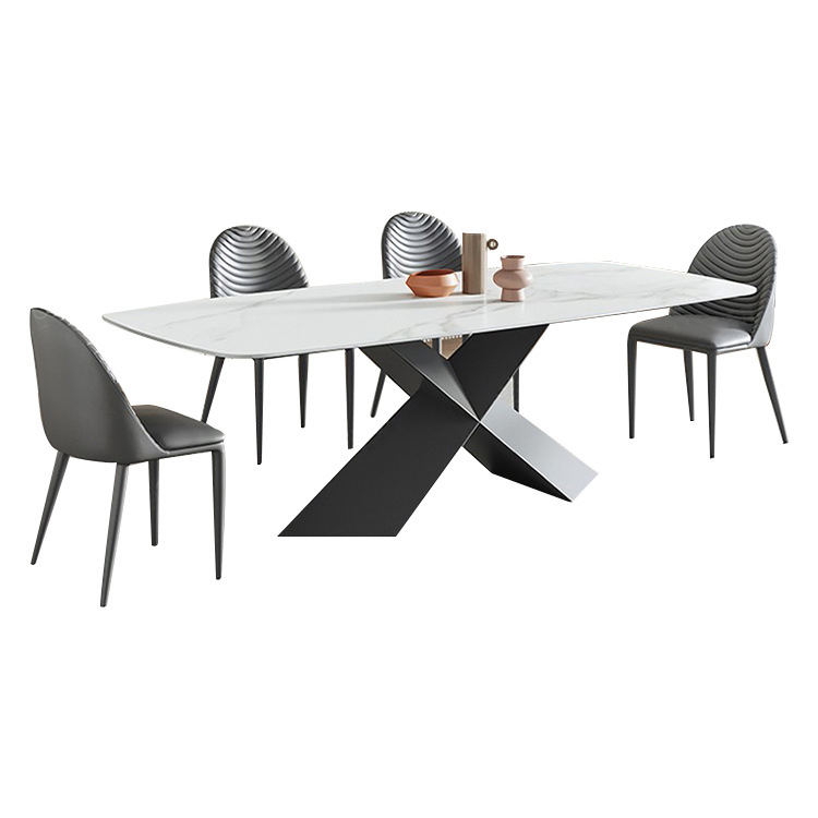 Conjunto de Jantar em Pedra Sinterizada Estilo Italiano com Tampão de Mesa em Pedra Carrara