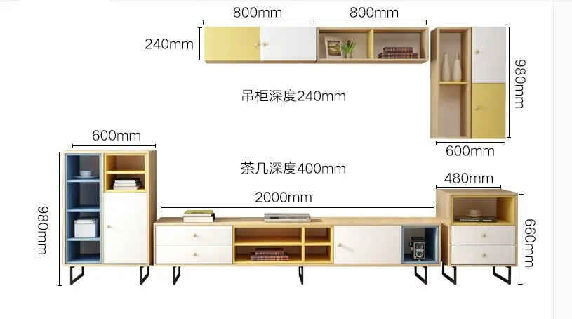 Móveis de Sala de Estar em Madeira Moderna, Mesa Lateral, Suporte para TV, Mesa de Café