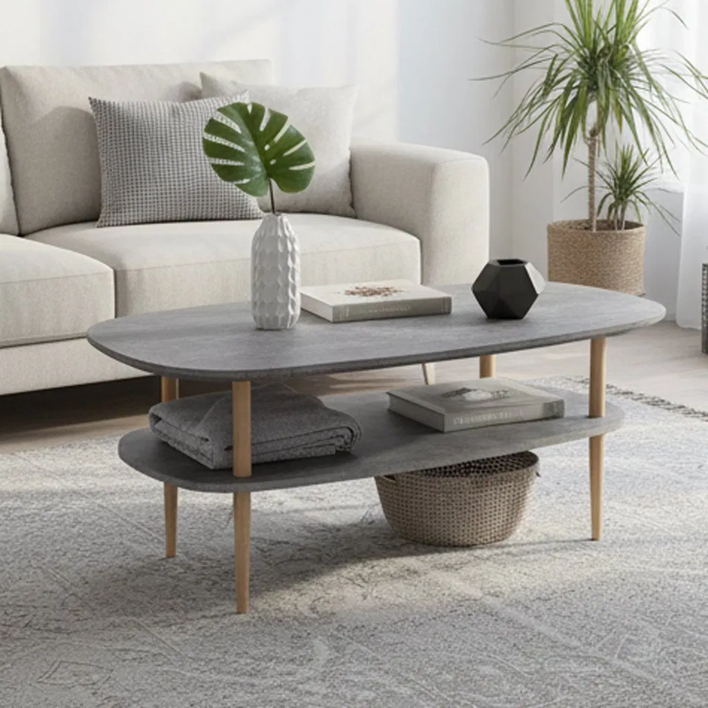 Mesa Lateral de Café Criativa em Madeira de Camadas Duplas no Estilo Nórdico para Varanda