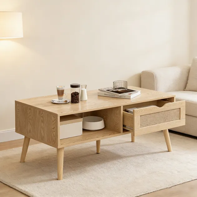 Mesa de Café em Estilo Fazenda com Aparência Vintage Distinta e Desgastada