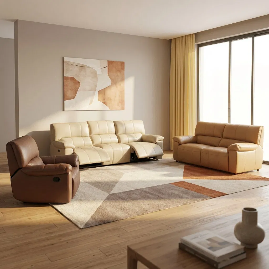 Sofá de Luxo Moderno 3 2 1 Sofá de Couro Recliner Elétrico Duplo Ajustável com Porta USB para Uso na Sala de Estar