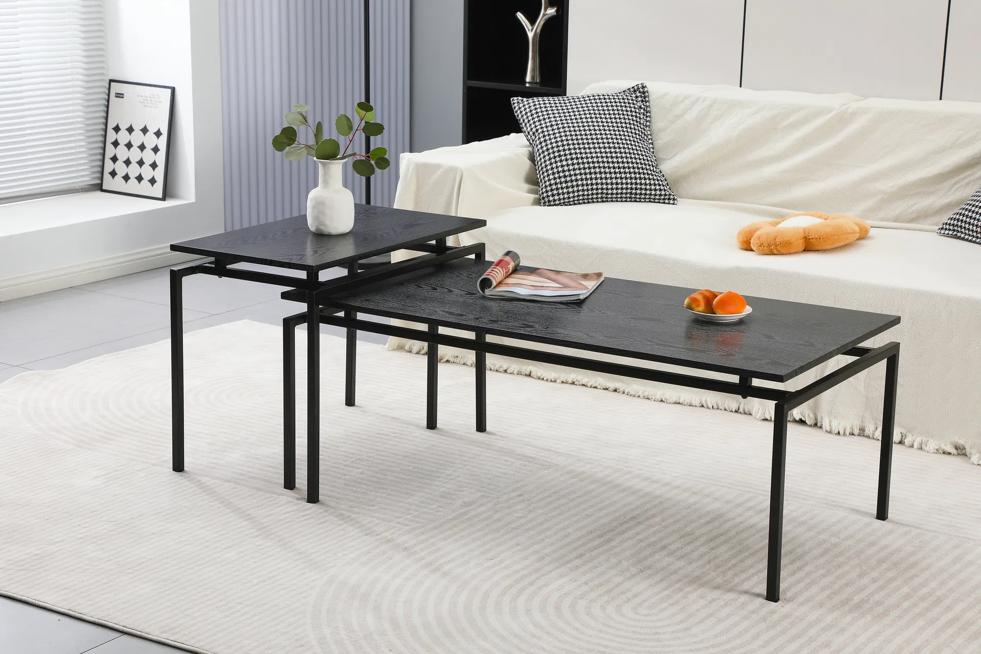 Conjunto de Mesa de Café em MDF com Revestimento de Papel e Pernas com Revestimento em Pó