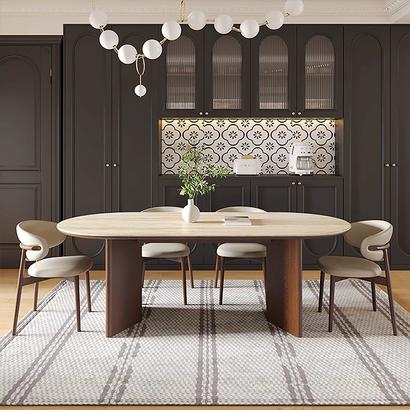 Mesa de Jantar Moderna Escandinava Extensível em Madeira Sólida com Topo de Mármore