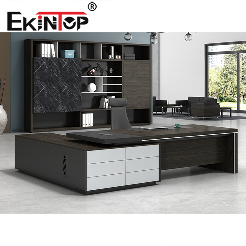 Escrivaninha Executiva em Forma de L Ekintop Grande Mesa de Escritório Preta