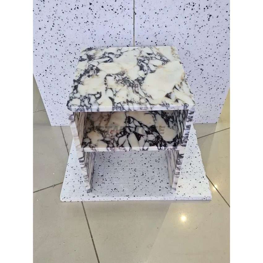Mesa de Cabeceira de Luxo Starstone em Mármore Calacatta Viola Branca, Mesa Lateral, Plinto