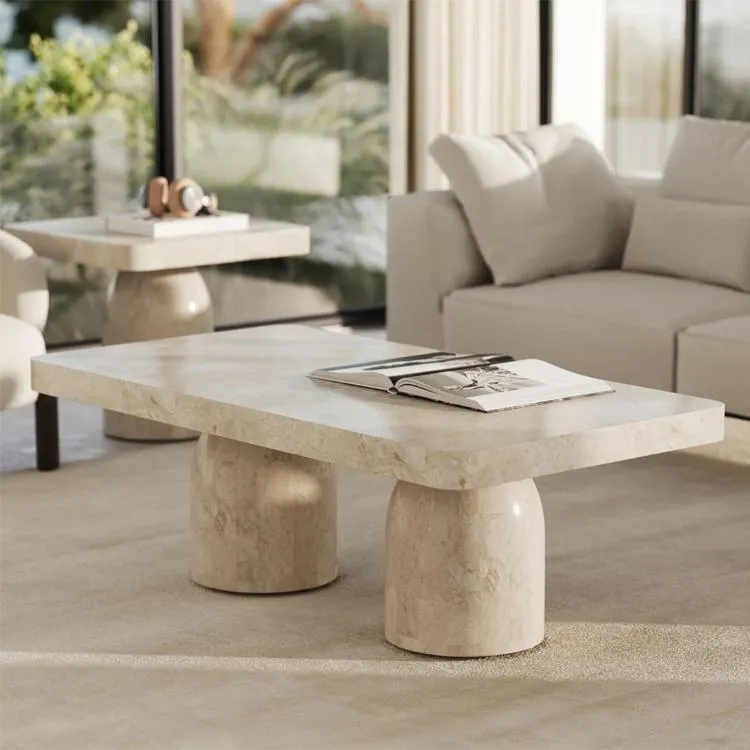Mesa de Centro de Mármore Travertino Moderno