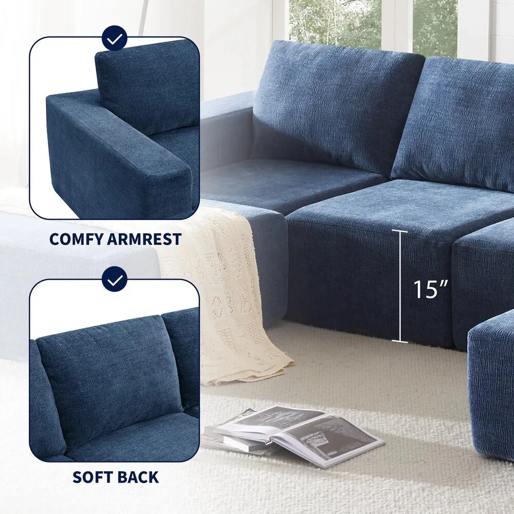 Conjunto de Sofás de Tecido Comprimido para Sala de Estar Moderna 3 Estilo Minimalista