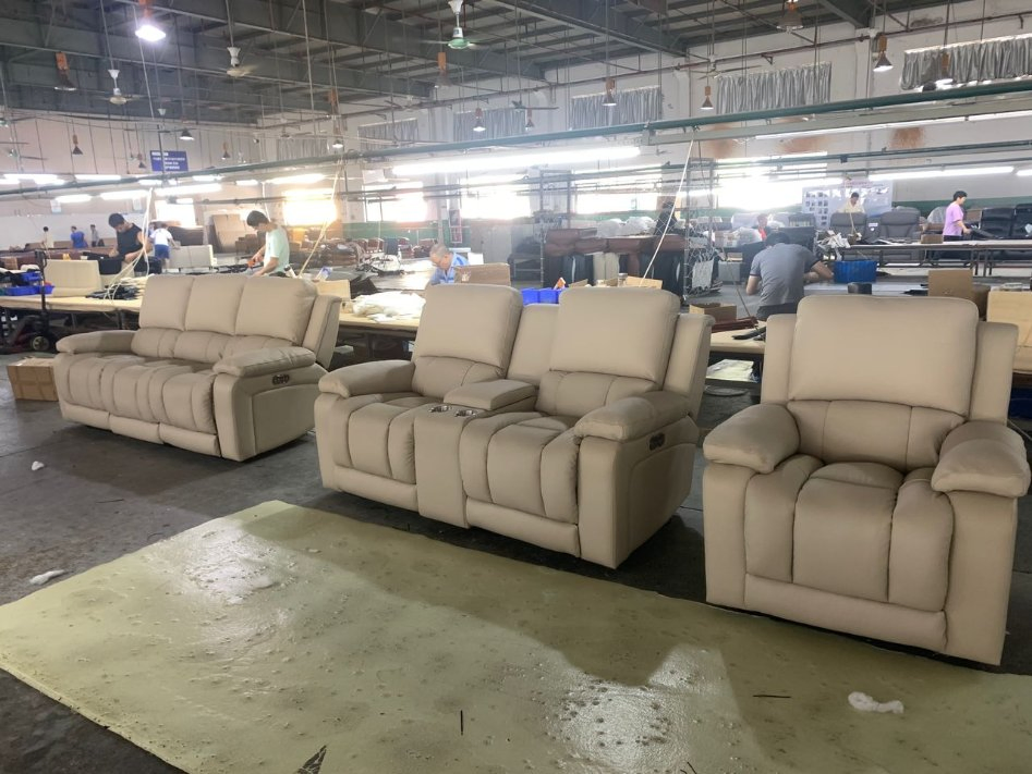 Conjunto de Sofás Recliners Elétricos Modernos de Couro Luxuoso para Sala de Estar