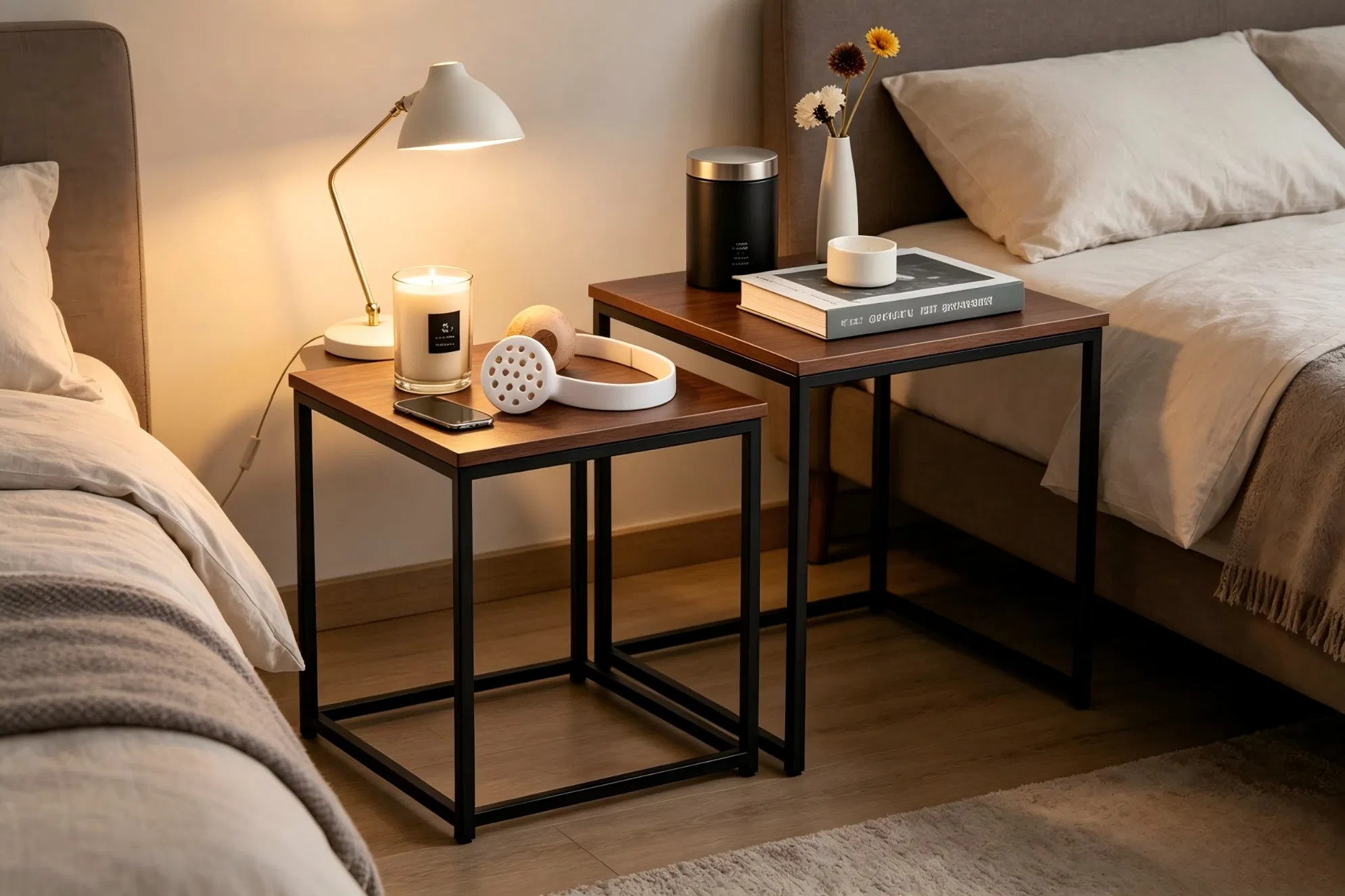 Mesa lateral leve, sólida, estável e com alta capacidade de carga, minimalista e de venda rápida para sala de estar
