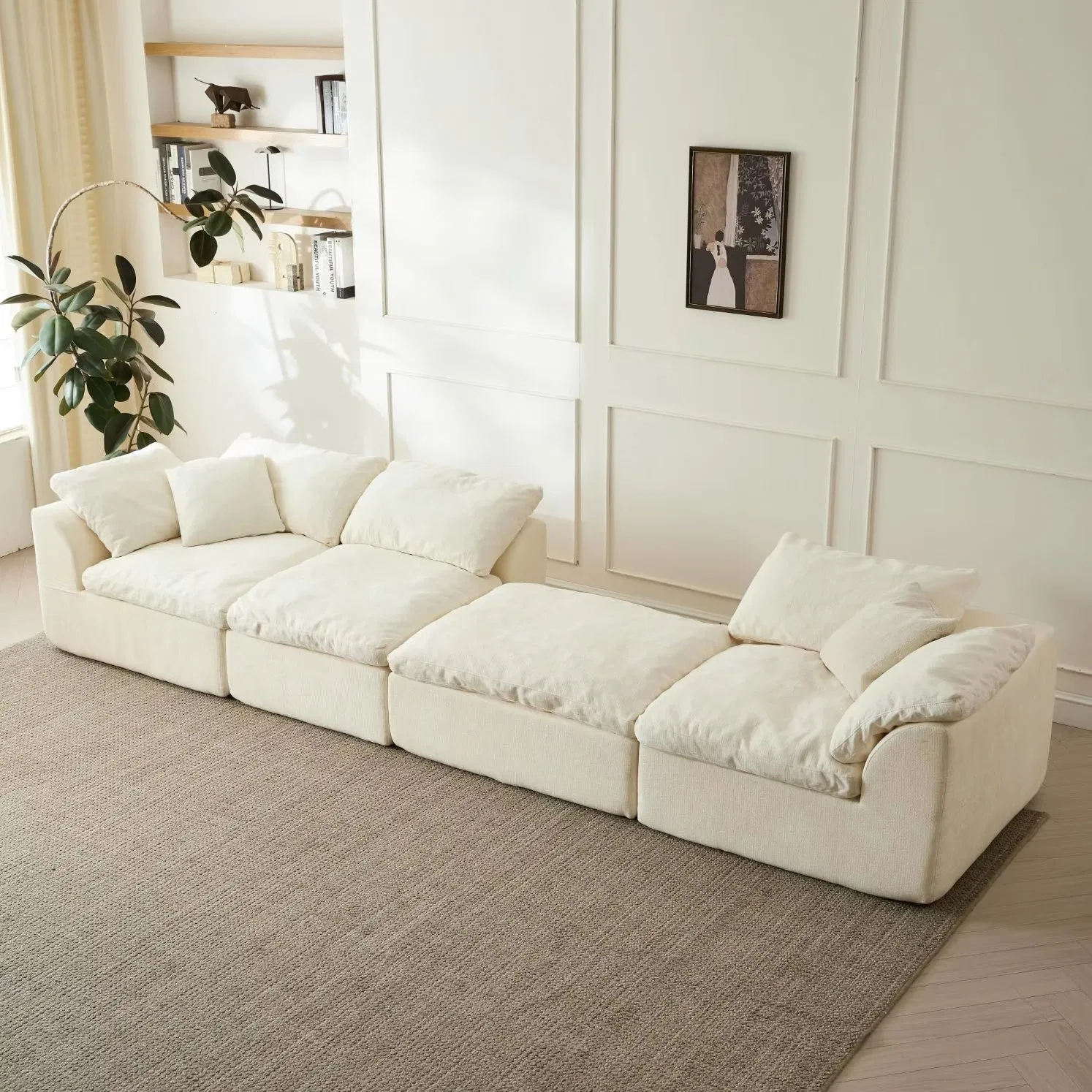 Sofá Compress de Assento Profundo Oversized em Forma de L Moderno 3-Seater