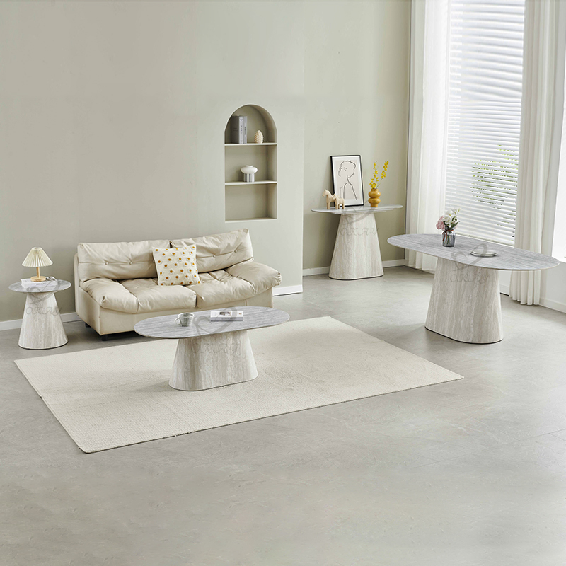 Mesa de Jantar Oval Beje de MDP para Casa de Luxo