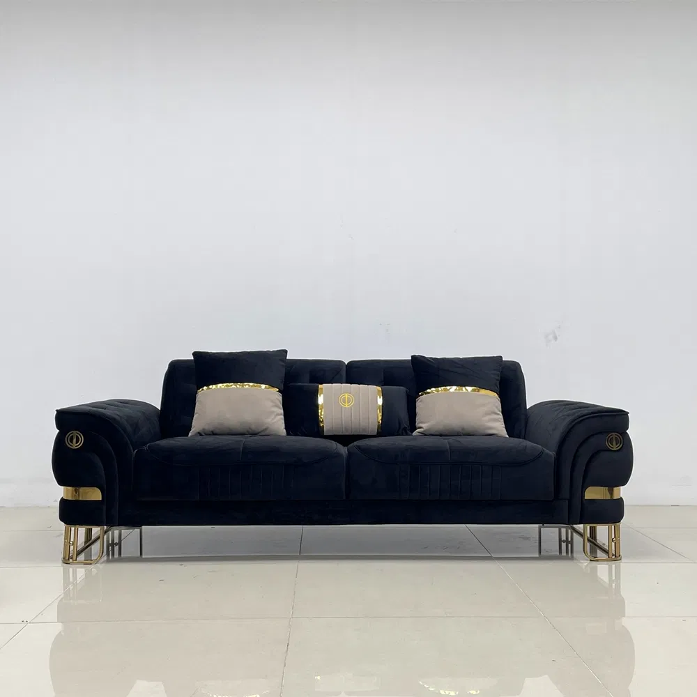 Sofá de Sala de Estar Personalizado Mobiliário Design Moderno de Luxo 1 2 3 Lugares Sofá de Veludo com Pernas Douradas
