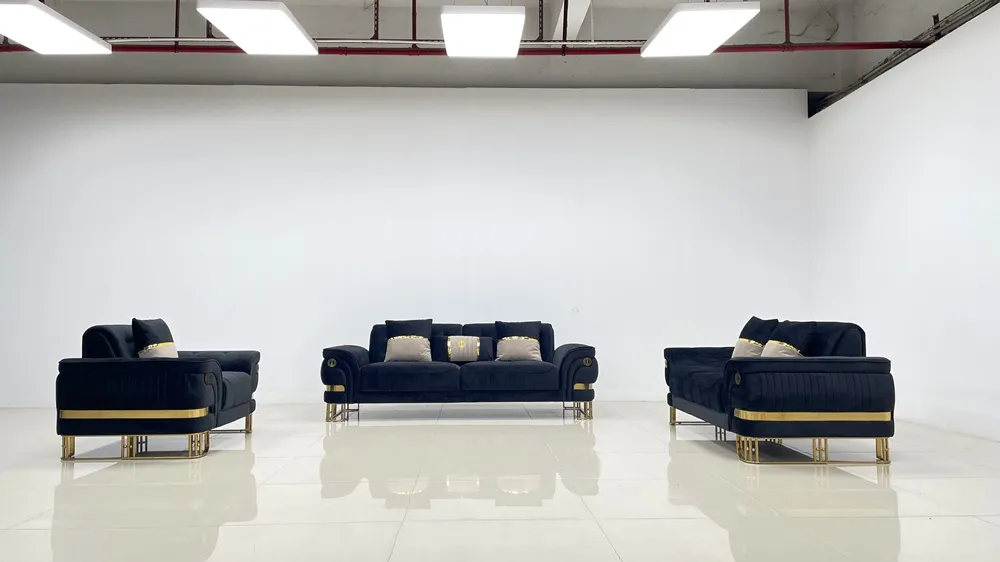 Sofá de Sala de Estar Personalizado Mobiliário Design Moderno de Luxo 1 2 3 Lugares Sofá de Veludo com Pernas Douradas