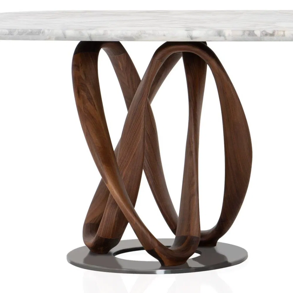Móvel de Casa Contemporânea Elegante Moderno Estiloso Mesa de Jantar com Estrutura de Madeira e Topo de Mármore