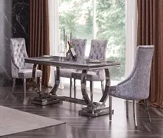Conjunto de Mesa de Jantar de Luxo Italiana para Sala de Jantar Mesa Quadrada com Topo de Mármore