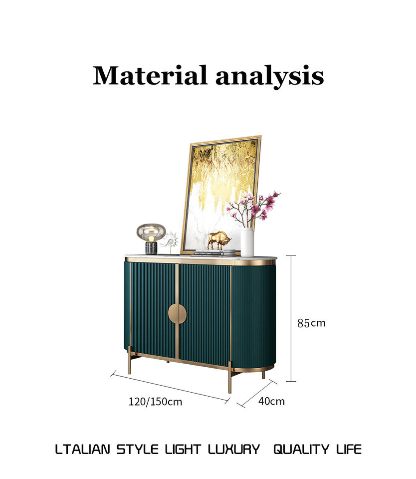 Mesa de console de madeira com design luxuoso, tampo de mármore, aparador com pernas de ouro moderno para sala de estar