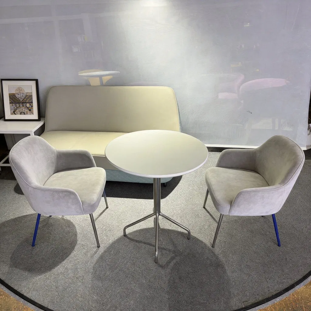 Mesa redonda de madeira para restaurante, base de aço inoxidável, mesa de café, design simples, mesa para escritório e sala de negociação