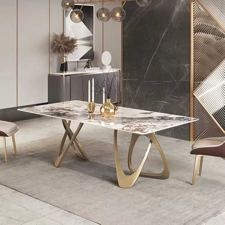 Conjunto de Móveis para Sala de Jantar em Mármore Dourado Luxuoso para Mesa de Jantar na Cozinha