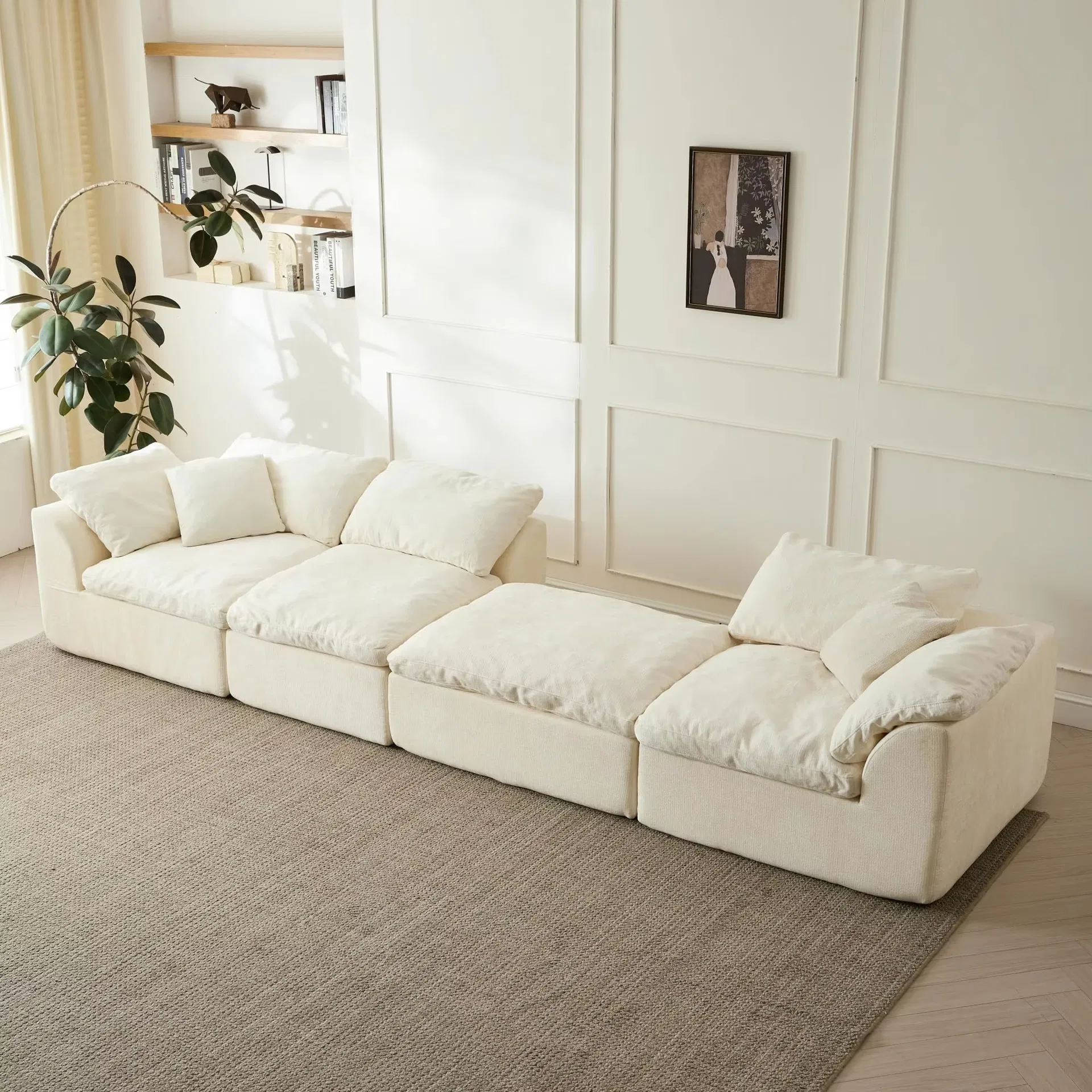 Sofá Compress de Assento Profundo Oversized em Forma de L Moderno 3-Seater