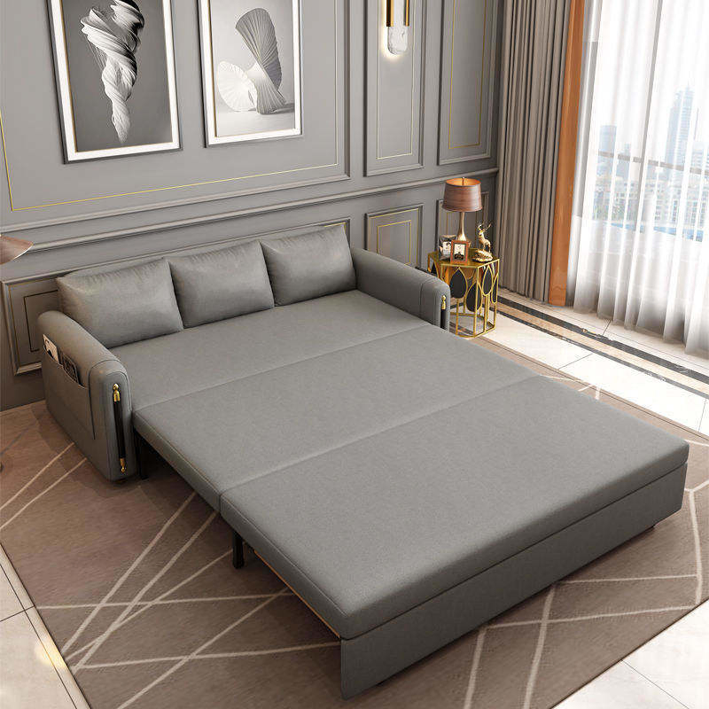 Sofá-cama moderno de madeira maciça com bolso de armazenamento