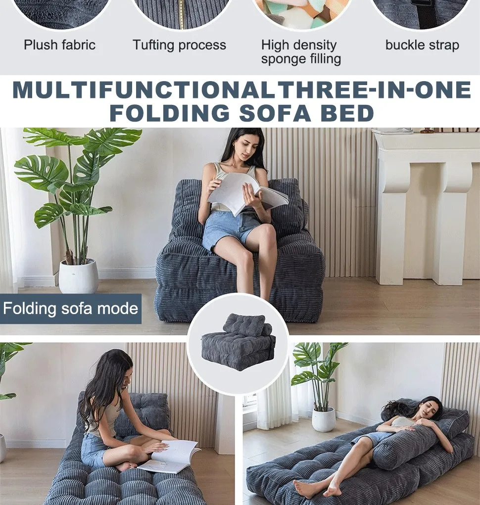 Sofá-cama dobrável, cadeira conversível com suporte para as costas e travesseiro futon, sofá dobrável para uso em sala de estar/visitas/escritório em casa, cama cadeira dobrável