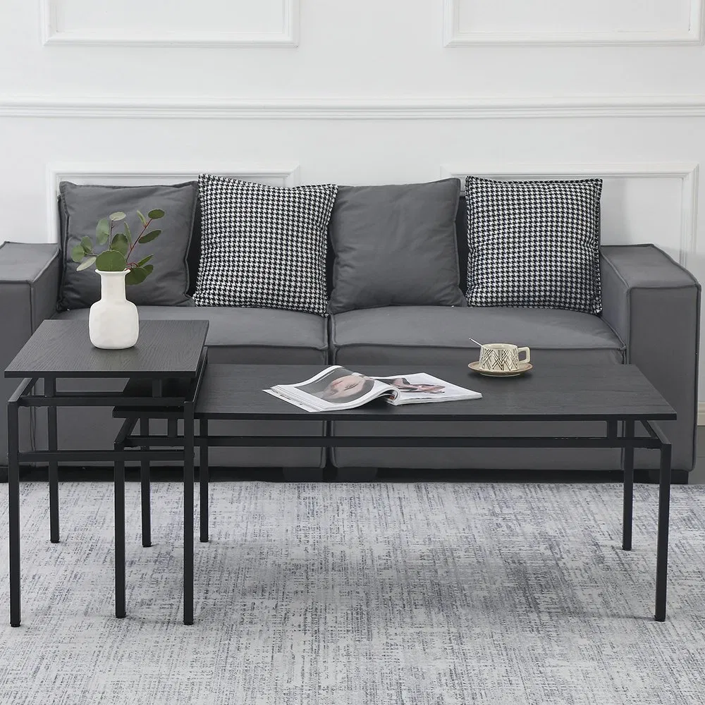Conjunto de Mesa de Café em MDF com Revestimento de Papel e Pernas com Revestimento em Pó