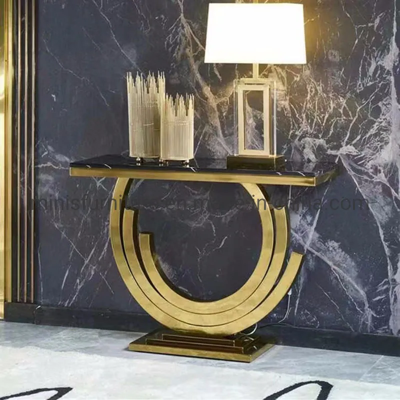 Mesa de Consola em Mármore com Moldura Dourada para Sala de Estar, Corredor e Móveis de Hotel