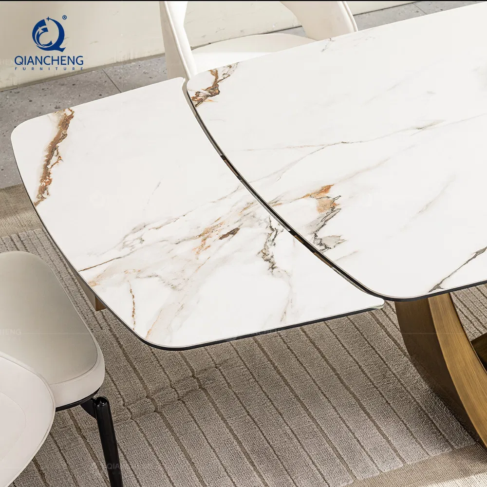 Mesa de Jantar Moderna de Luxo Italiana Foshan, Plegável e Extensível com Pernas de Metal, Móveis para Casa